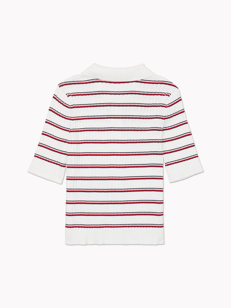 Női Tommy Hilfiger Stripe Knit Cardigan Polos Fehér Piros | HU 275BEX